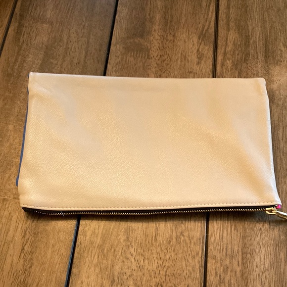 Lulu Dharma fold over clutch ~ color block blue and grayish tan - Picture 2 of 12